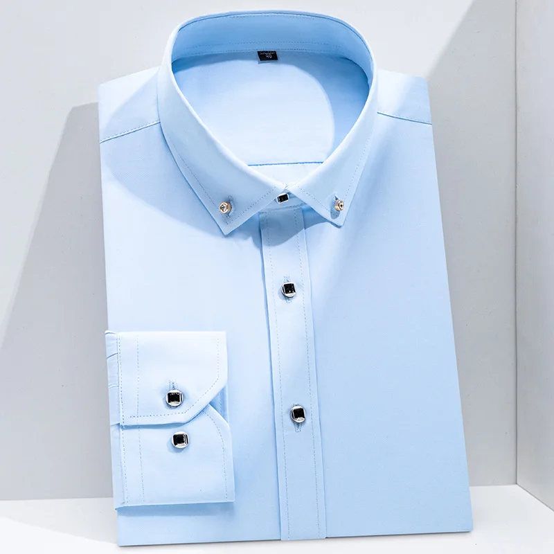 

Men's Business Dress Shirt Formal Fashion Thin Classic Basic Diamond Button Long Sleeve Social White Office Shirt Men Clothing