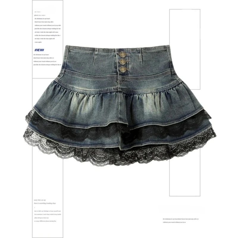 Women's Blue Black Riveted Belt Denim Skirt Y2K Harajuku High Street Fashion 90s Sexy A-line Mini Skirt Summer Clothing 2026 New - Image 4