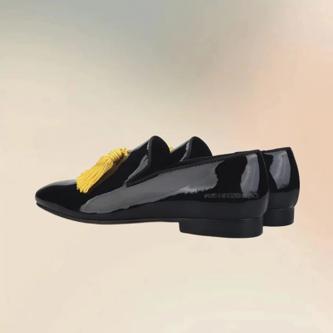 Yellow Tassels Decor Black Patent Leather Loafers Fashionable Comfort Slip On Men Shoes Handmade Novel Low Top Men Dress Shoes