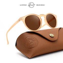 LM New Women Retro Outdoor Polarized Sunglasses Tea Lens Leopard Frame Korean Round Fashion Driving Sun Glasses Unisex UV400