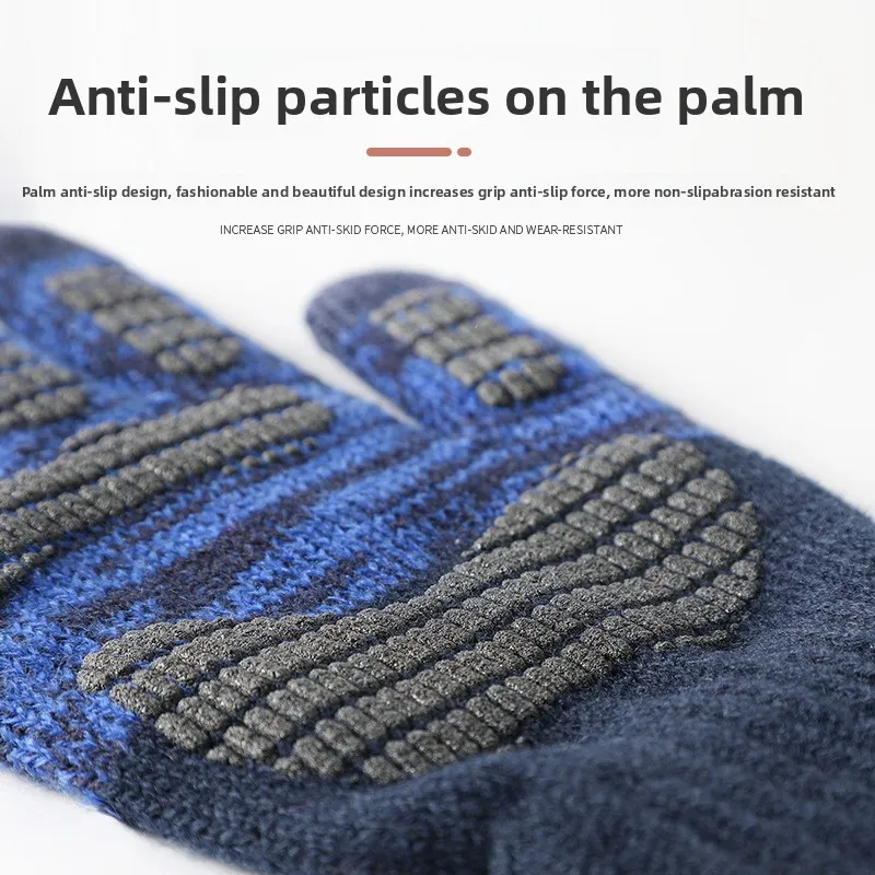 Knitted Gloves Large Size Men's Autumn and Winter Velvet Color Blocking Offset Printed Touch Screen Warm Gloves
