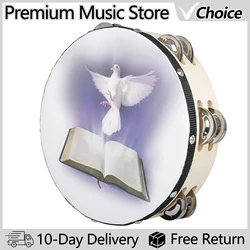 8 Inch Tambourine Peace Pigeon Hand Held Tambourine Drum Bell Percussion Musical Educational Instrument for KTV Party Kids Games