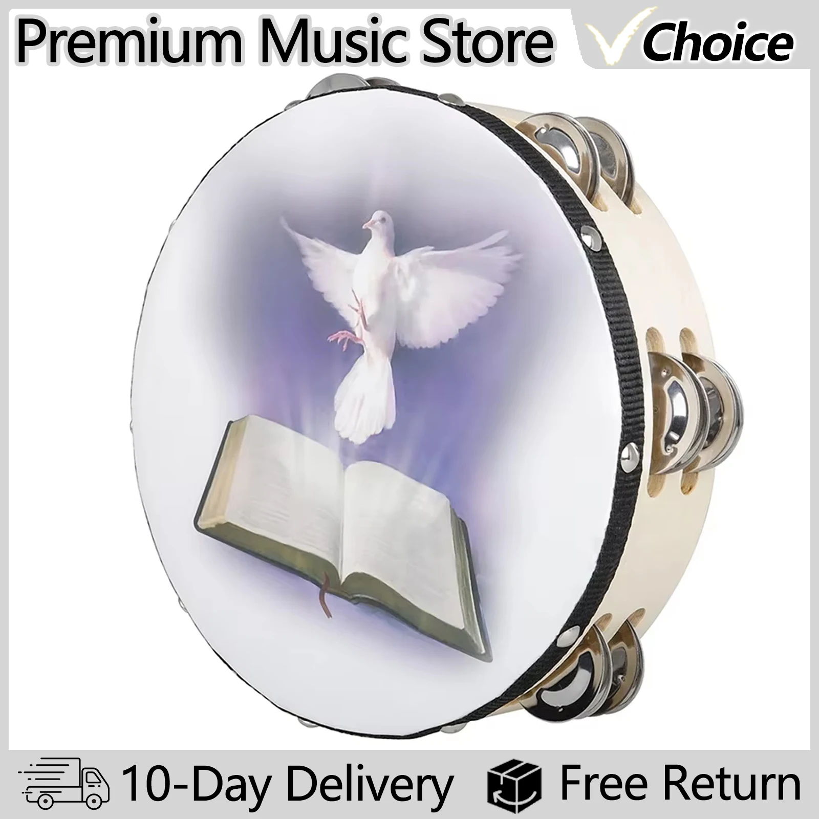 8 Inch Tambourine Peace Pigeon Hand Held Tambourine Drum Bell Percussion Musical Educational Instrument for KTV Party Kids Games