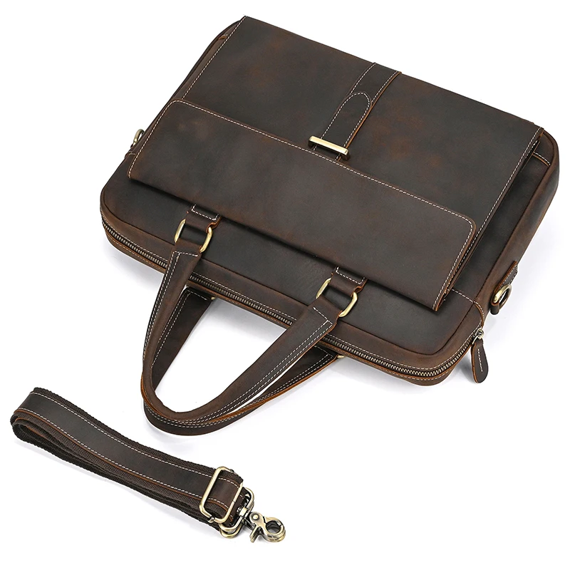 Valigetta in vera pelle da uomo Borsa da lavoro per laptop in pelle di vitello maschile Borsa a tracolla a tracolla in pelle di cavallo pazzo stile vintage