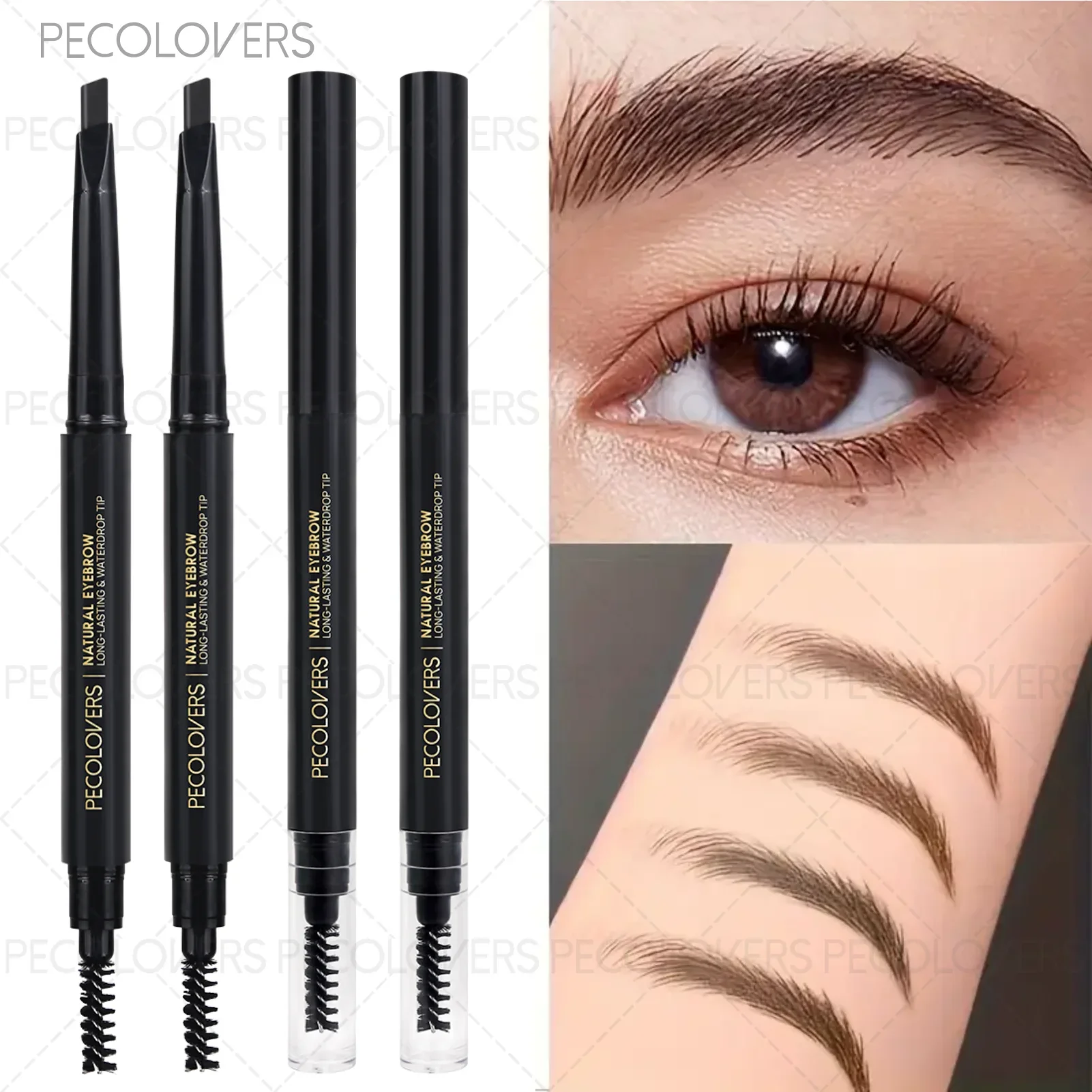 1 ชุด (2 ชิ้น) ดินสอเขียนคิ้วแบบสองหัว สีดำ ให้ลุคคิ้วธรรมชาติ เหมาะสำหรับทุกประเภท เครื่องสำอางสำหรับคิ้ว