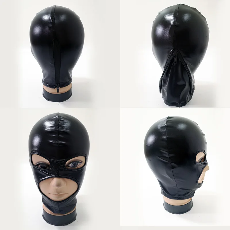 Latex Mask Fetish Man Unisex Women Mens Cosplay Face Mask Black Leather Head 3 Holes Cover Face Mask For CS Game Halloween