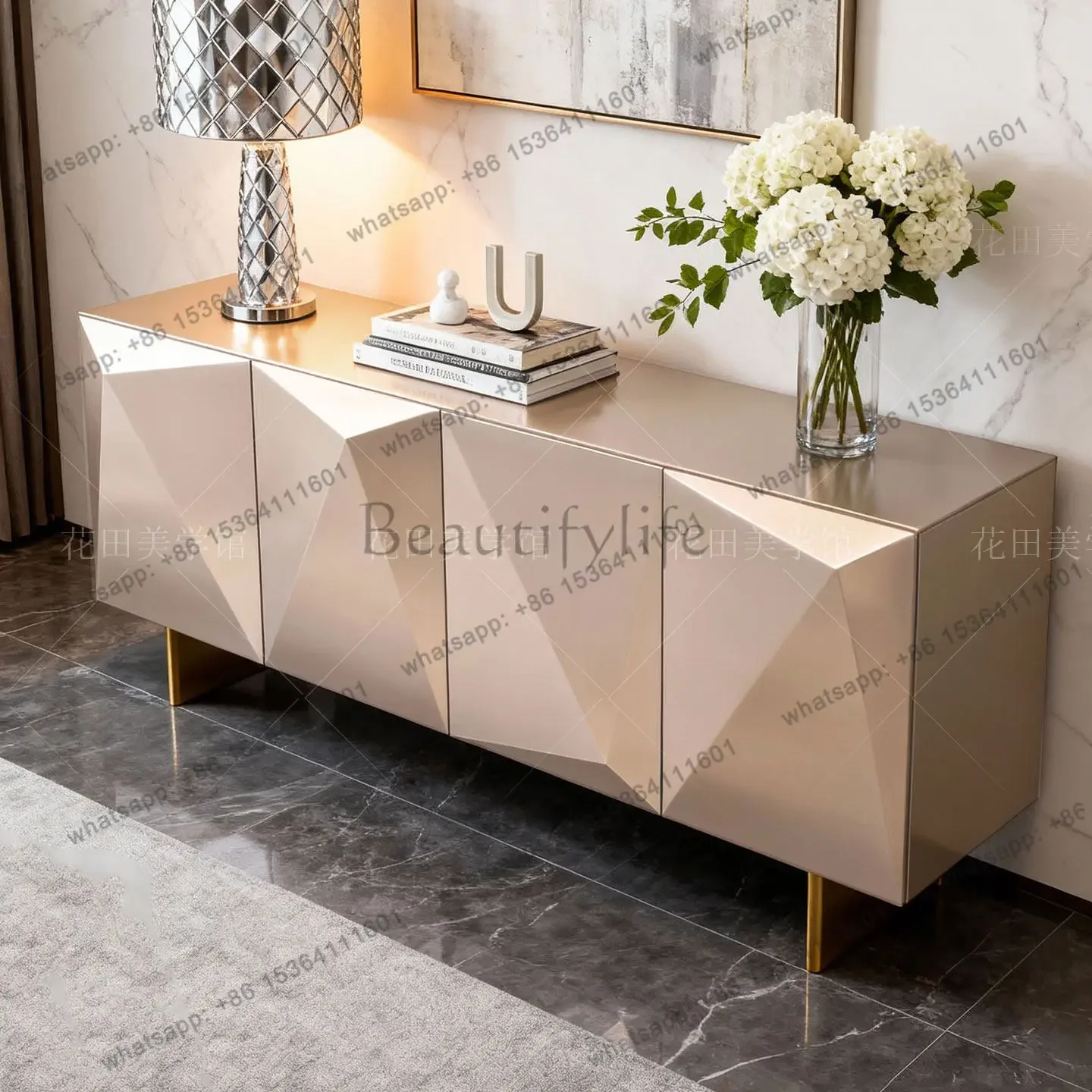 yj21 High-end light luxury dining side cabinet Italian minimalist three-dimensional decorative cabinet bucket