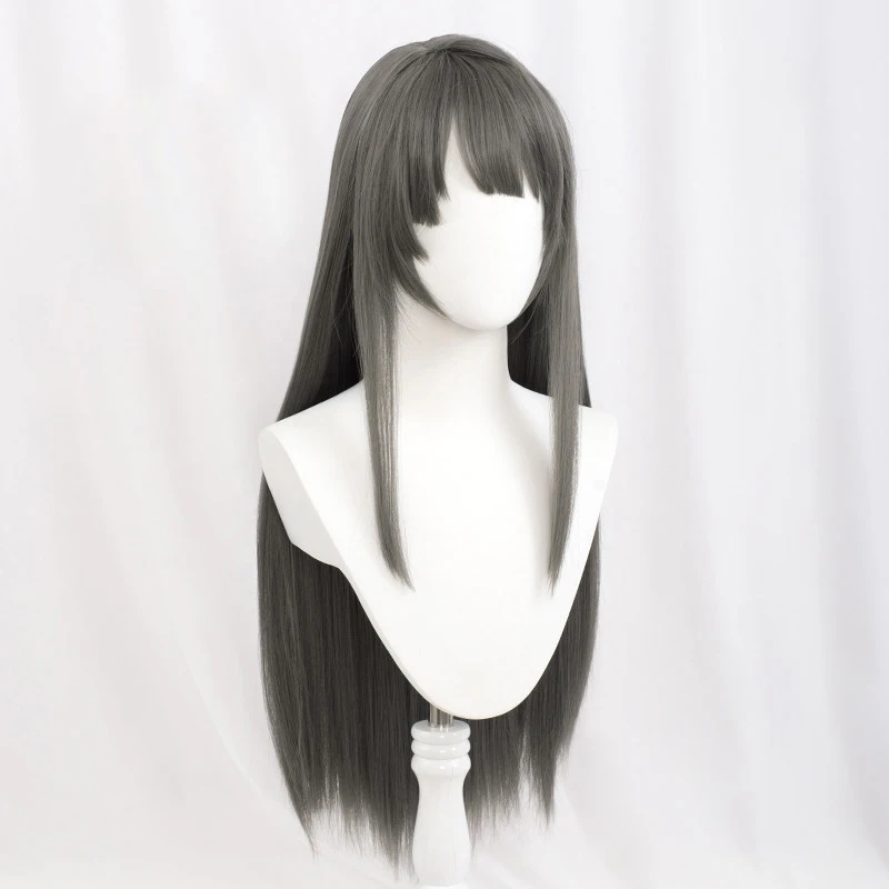 Sakurajima Mai Cosplay Perruque, Rascal Does Not repliof Bunny Girl, Senpai Long Straight, Black Gray Hair, Anime Wigs + Wig Cap