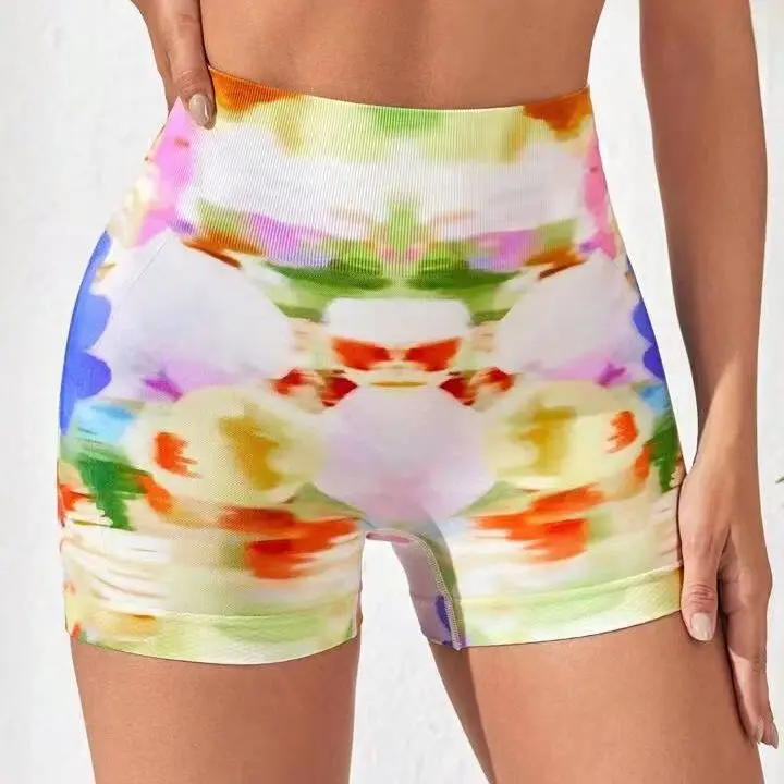 Tie-dye New Tie Dyed Yoga Shorts with High Waist and Hip Lift Three Piece Fitness Pants for Women Fitness Seamless Leggings