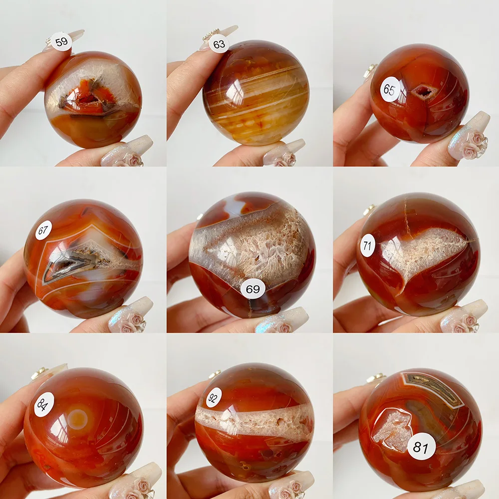 Natural Carnelian Agate Crystal Sphere Druzy Geode Banded Polished Stone Ball Mineral Specimen Home Ornament