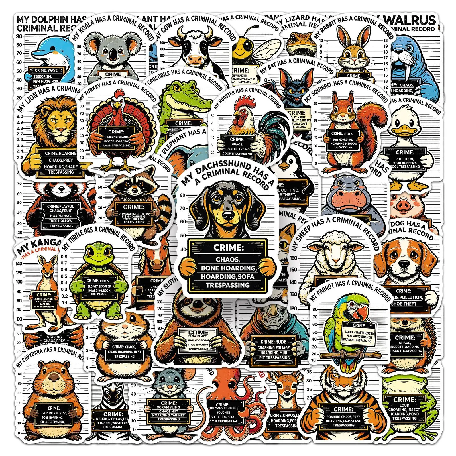 50 Pcs Animal Mugshot Stickers Creative Cute Pet Graffiti Journal Stationery Fridge Waterproof Stickers