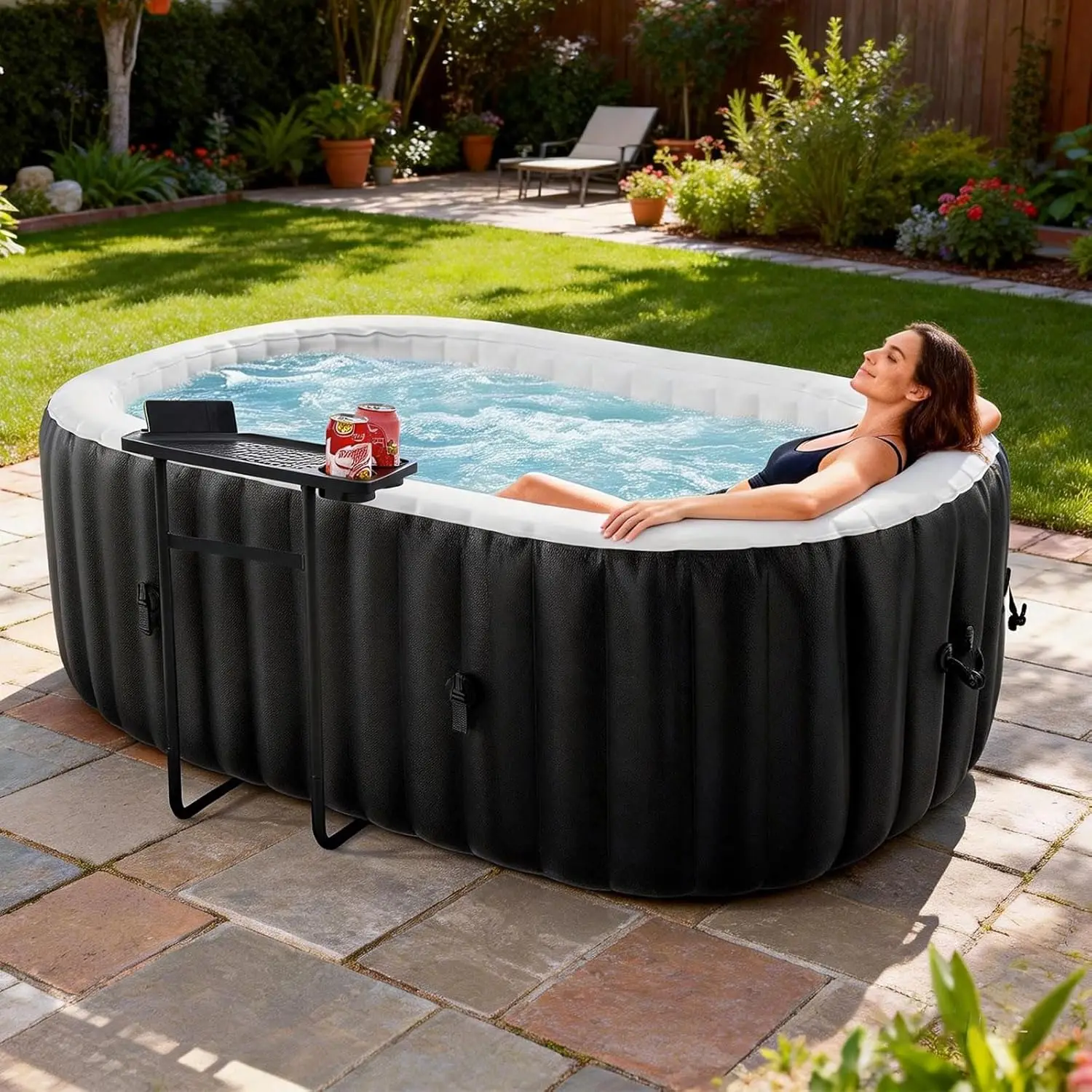 

Inflatable Hot Tub - Outdoor Hot Tubs 2 Person, Portable Blow Up Spa Square Portable Hot Tub, 90 Soothing Bubble Air Jets, Cover