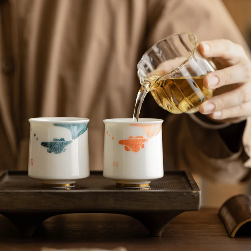 Hand Painted Suet Jade Porcelain Master Cup Couple Mugs Premium White Ceramic Handmade Tea Cups Gift Household Kung Fu Tea Ware