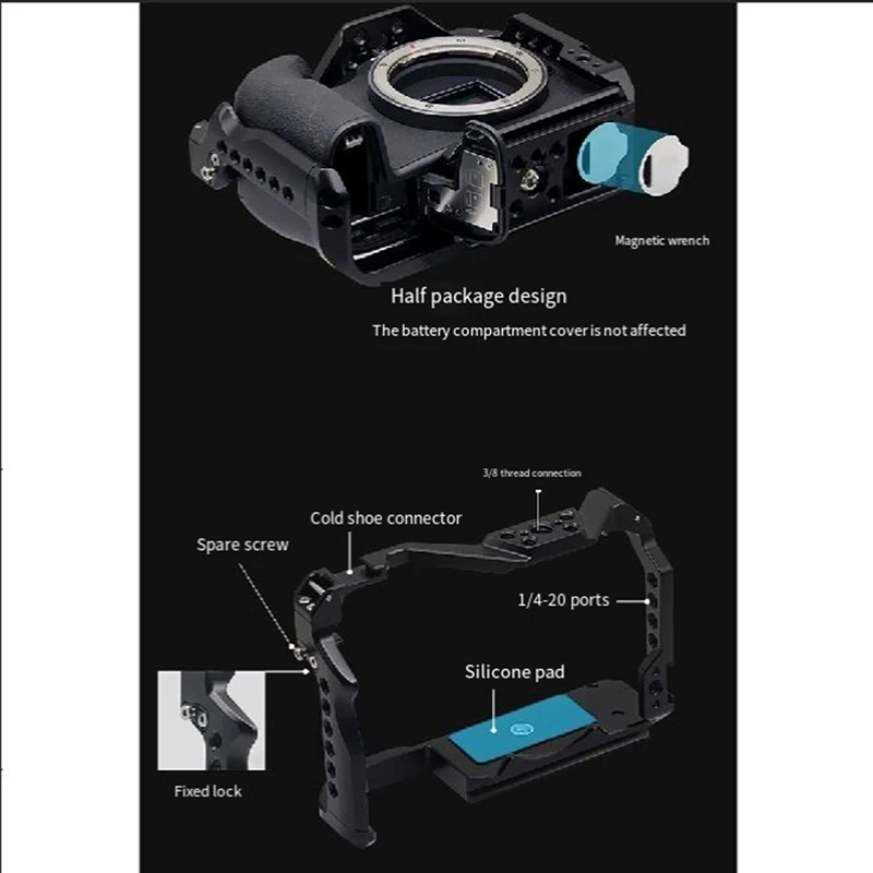 For Canon EOS R8 Camera Cage Rig Cold Shoe Mount ARRI 3/8Inch 1/4Inch Hole Top Housing Case DSLR Camera Bracket