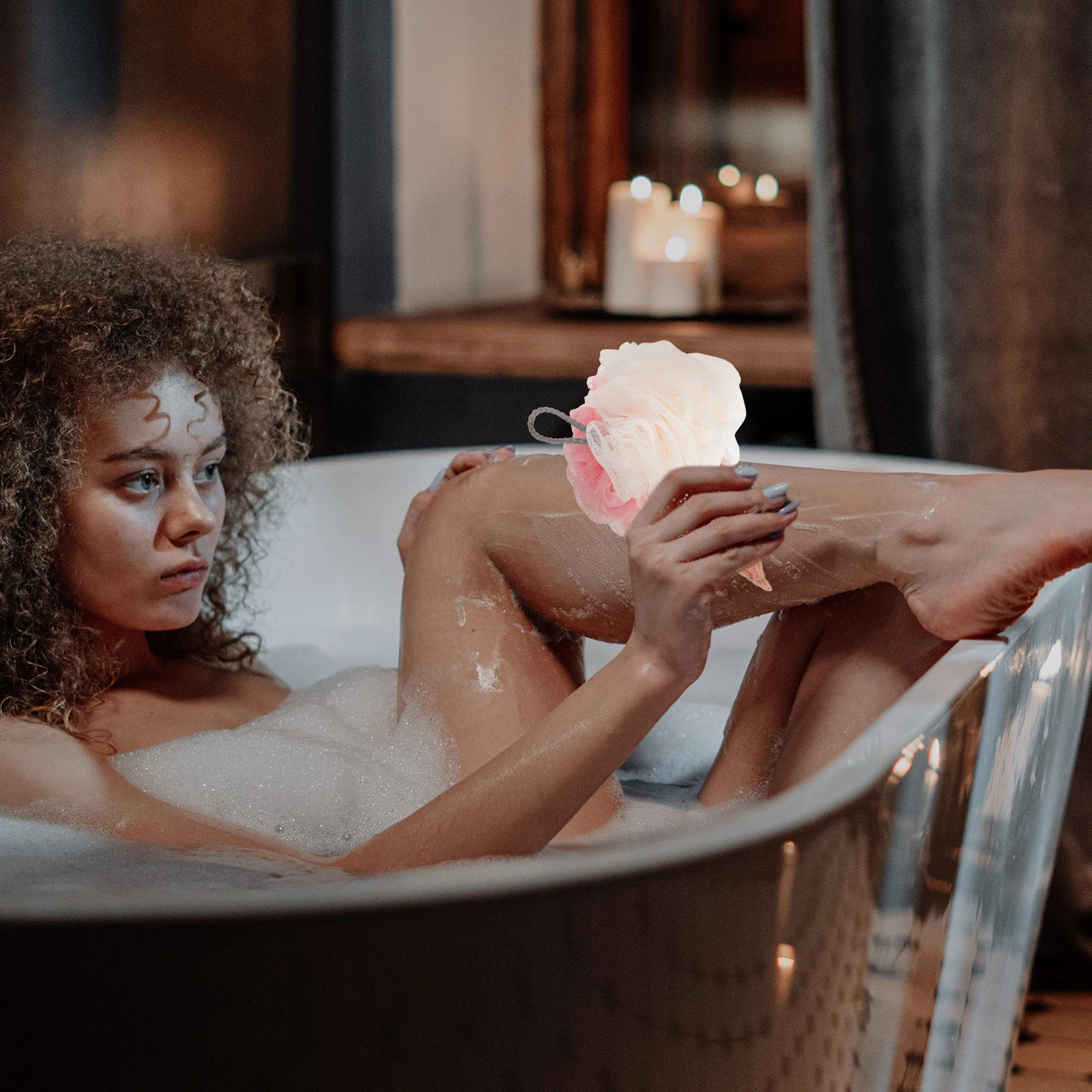 

Bathing Flower Shower Ball Thick Supple Pe Material Comfortable Exfoliating Body Scrubber Quick-Drying Lanyard Bathroom Bath