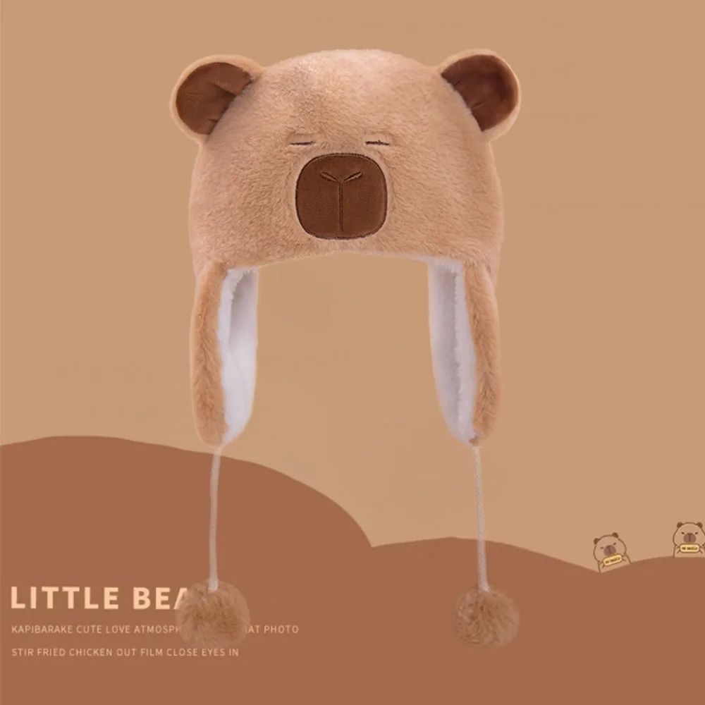 دافئ دافئ لطيف كابيبارا قبعة البلوز قبعة الكرتون كابيبارا قبعة سميكة سدادات حماية الأذن آذان الحيوانات قبعات صغيرة الشارع الشهير #4