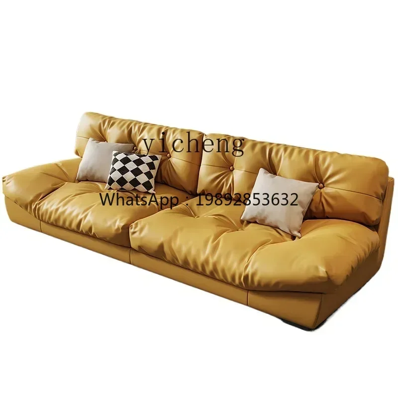 

S1 leather sofa first layer cowhide living room light luxury oil wind straight row cloud sofa