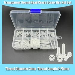 160Pcs/sets Acrylic Clear transparent Plastic Nylon M3  Diameter 3mm Round Pan Phillips Cross Head Screw Bolt with Hex Nut
