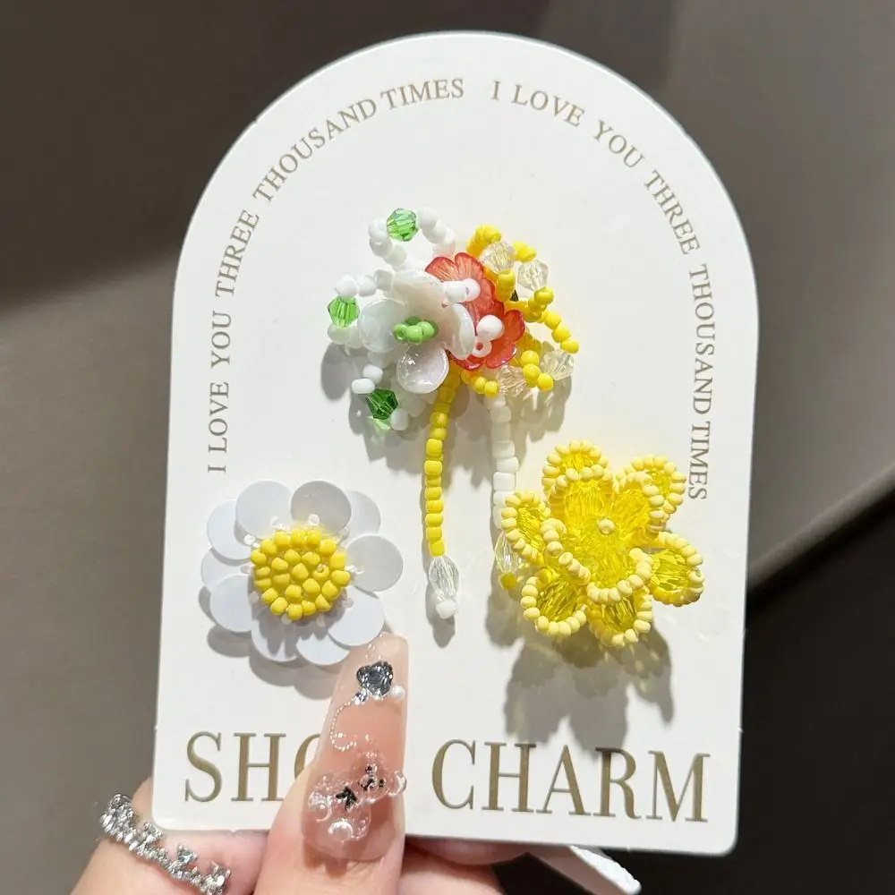 3pcs/set Flower Bead Chain Crystal Shoe Charms Sparkling Handmade Heavy Work Shoe Clips Korean Style Tassel Pearl