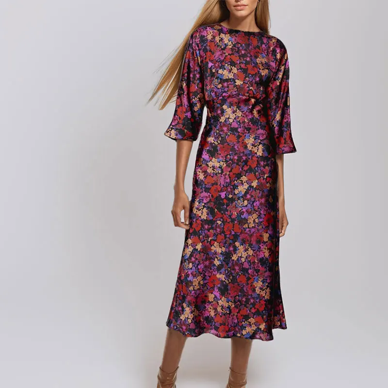 Floral Print Dresses for Women Autumn 2024 Midi Dress Woman Party Long Dresses Women Vintage Female Dress