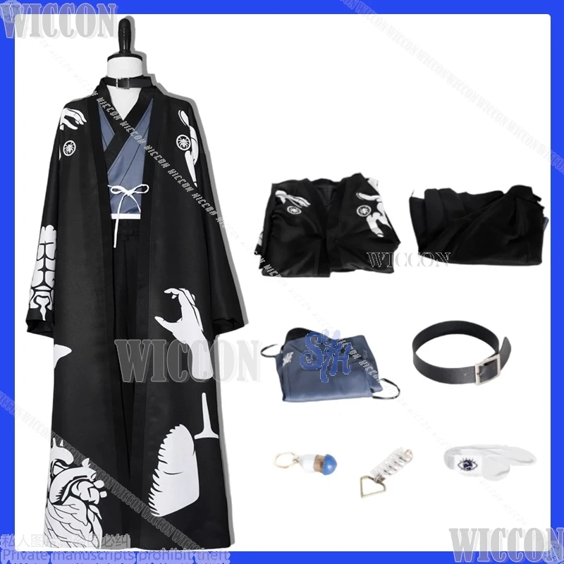 Omokage Yugamu Cosplay jeu cent Cos ligne Anime japonais Kimono noir rétro robe bandeau perruques Halloween carnaval tenue