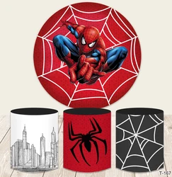 Superhero Spiderman Round Cover Backdrop Boy Birthday Photo Backdrop Disney Theme Round Cylinder Cover Backdrop Photo Prop