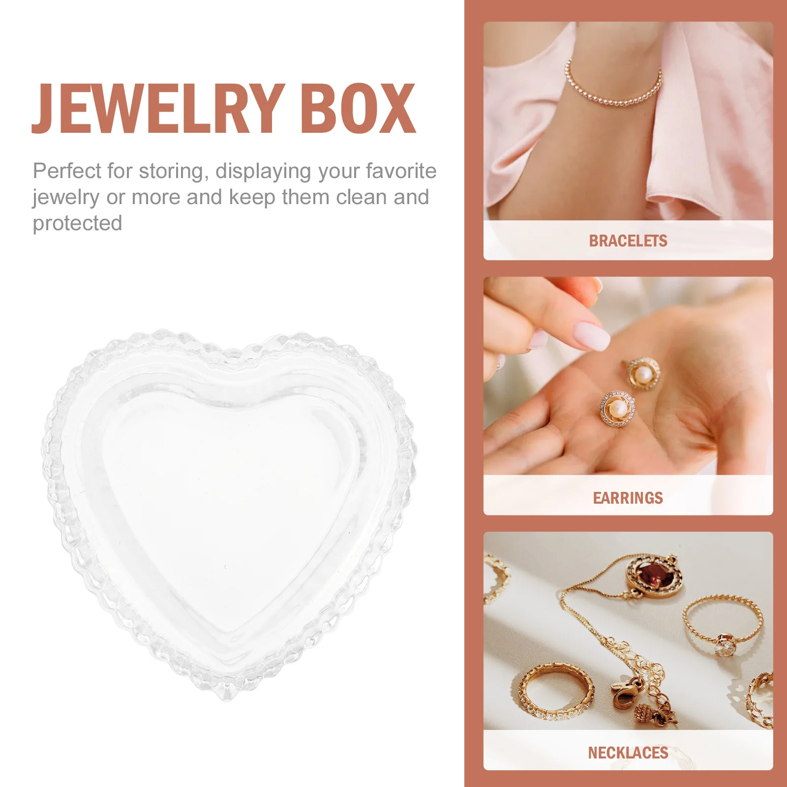 

Heart Jewelry Storage Box Glass Heart-Shaped Gift Case Clear Crystal Organizer for Valentine's Day Earring Display Jewelry