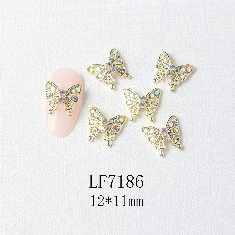 10Pcs Gold/Silber Multi-Designs Nail art Schmuck Charms Weiß/AB Kristall Strass 3D Schmetterling Geformt legierung Nagel Zubehör – Detail 27