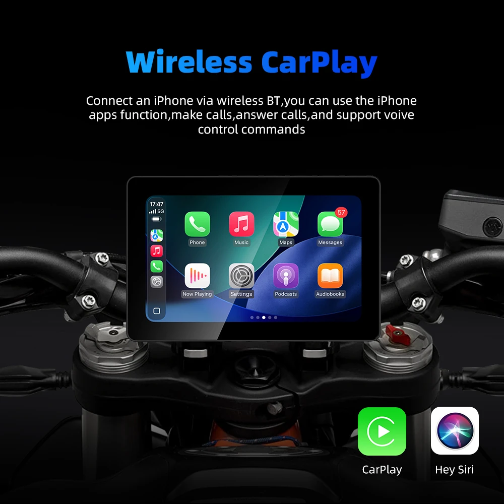 EKIY 7.0 in Wireless Carplay Android Auto Motorcycle GPS Navigation Motorbike Portable Waterproof Display Screen Support TPMS