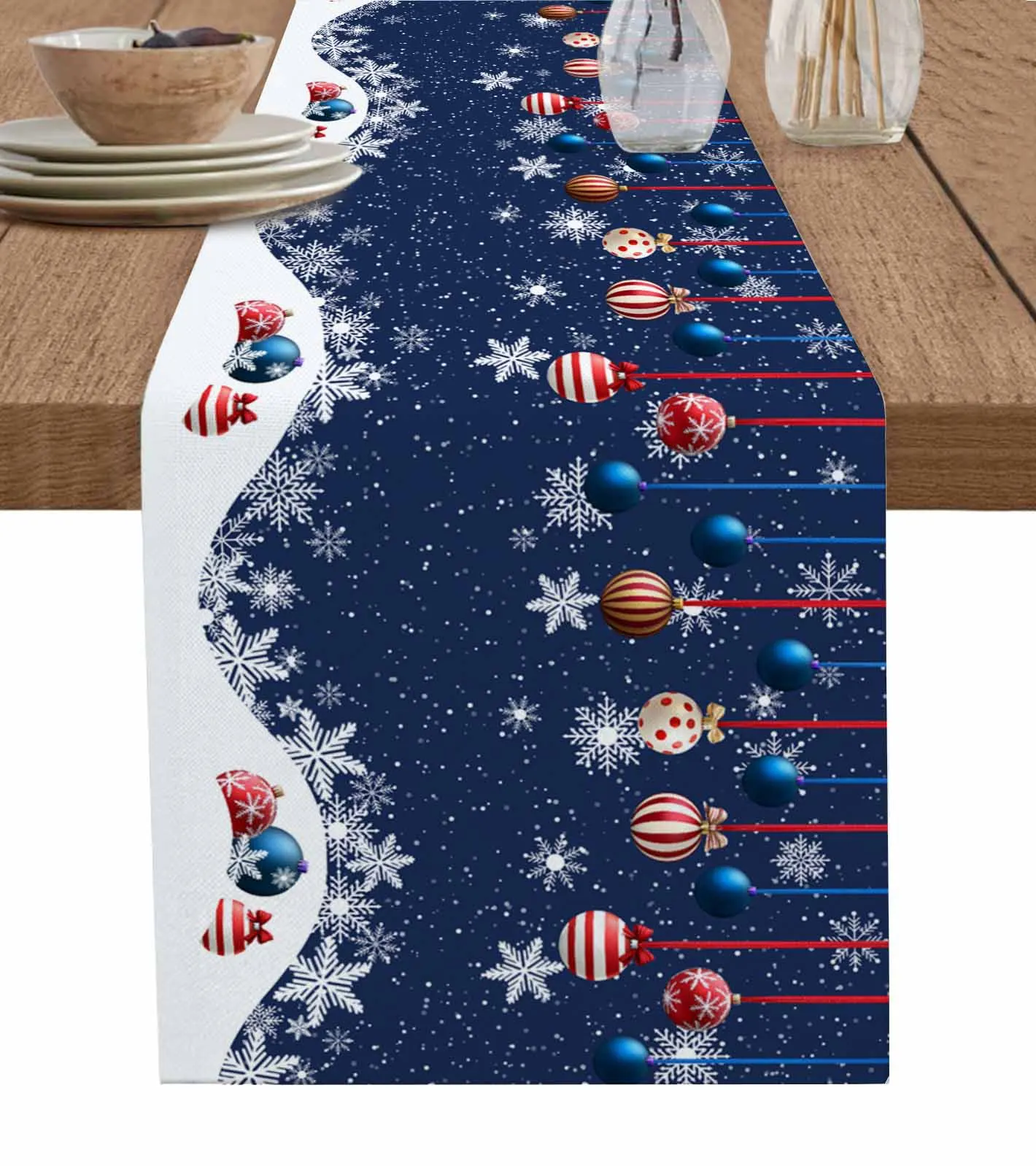 Winter Snowflake Christmas Ball Table Runner Cotton Linen Wedding Table Decor Tablecloth Kitchen Decor Table Runner