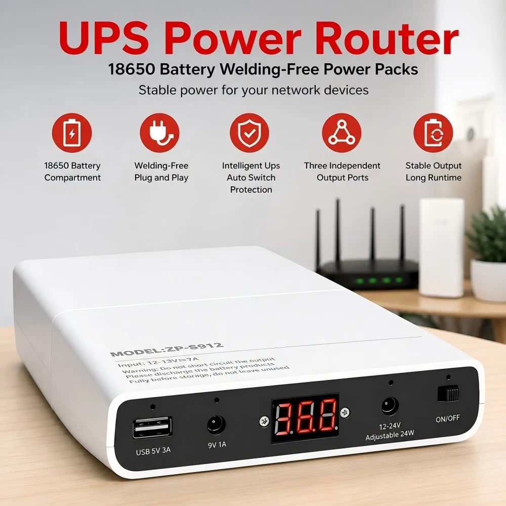 DC UPS 5V 9V 12V Output Uninterrupted Power Supply 12x18650 Power Bank Box for Cellphone Power Storage Case Optical Modem Router
