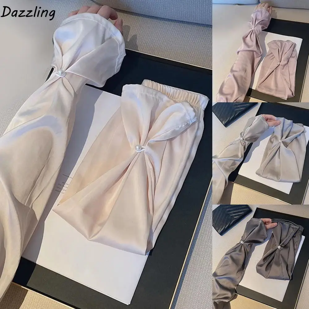 

Sun Protection Silk Fabric Sleeves Thin UV Protection Breathable Long Arm Sleeves Hand Sleeves Pearl Yarn Arm Sunscreen Covers