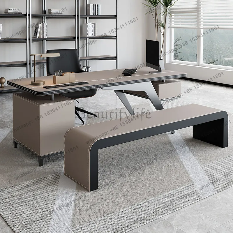 PG Italian light luxury saddle leather desk modern simple study computer desk high-end