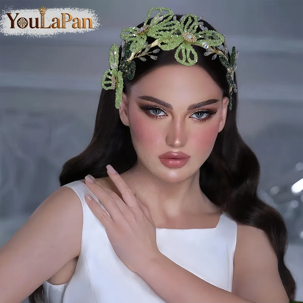 

YouLaPan Bohemian Bridal Crystal Headband Spring Wedding Headpiece Handmade Beaded Flower Hair Accessories For Party A353