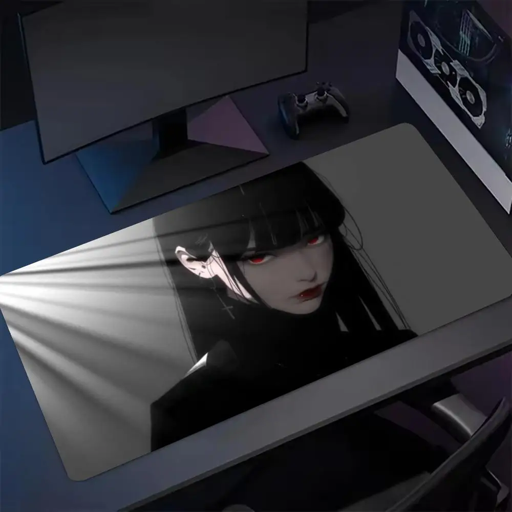 Glowing Red Purple Eyes XXL Non-slip Rubber Dark Aesthetic Stitched Edge  for E-sports Gaming Workstation Mouse pad