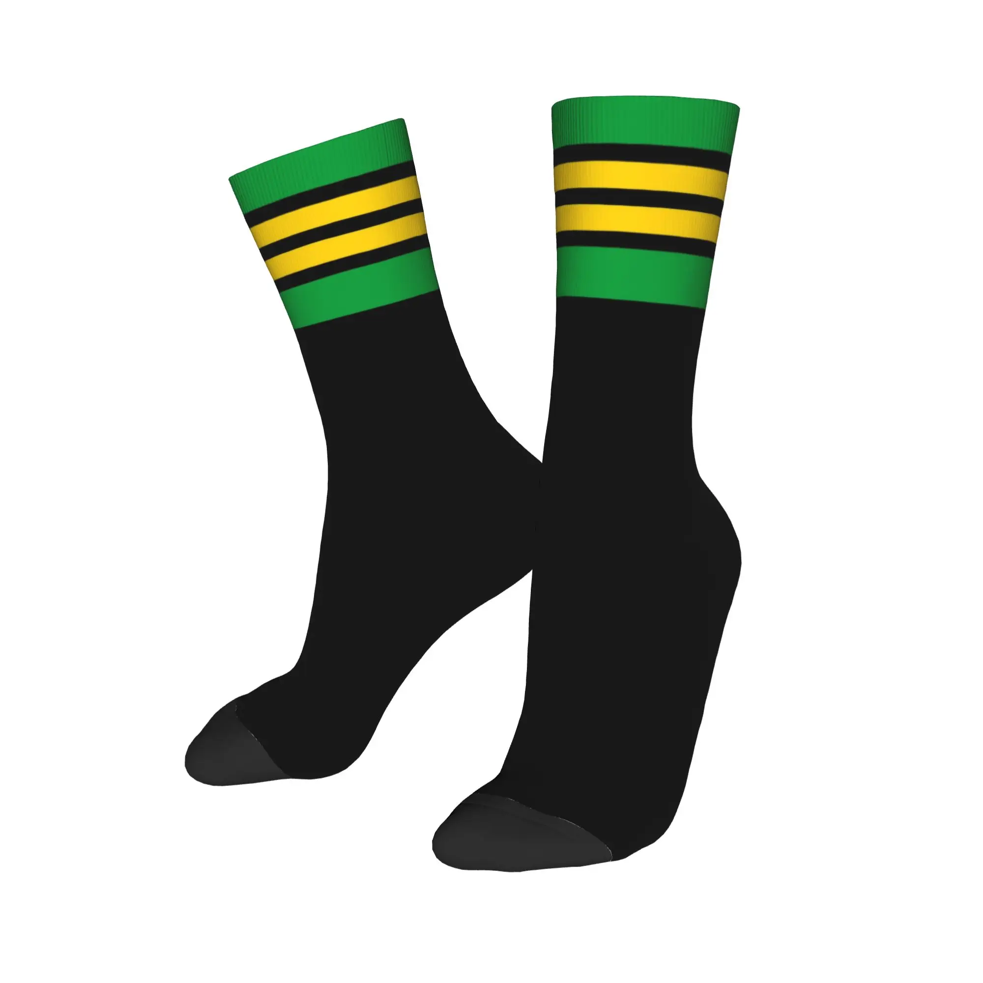 

Custom Funny Men's Jamaica Racing Stripes Dress Socks Unisex Breathbale Warm 3D Printing Jamaican Patriotic Crew Socks