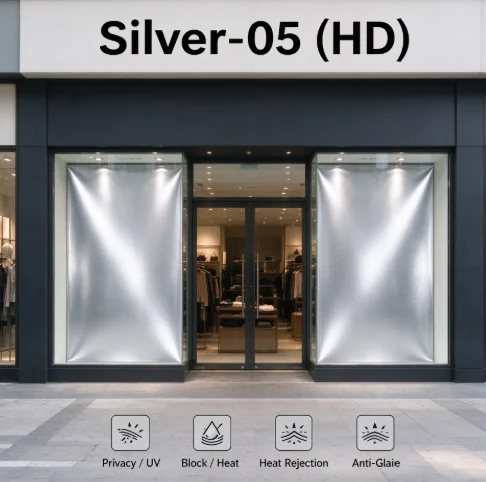 Silver 05 HD PET Window Tint Roll One Way Vision Privacy Film Heat Insulation Anti UV DIY Install Home Office Car Glass Use