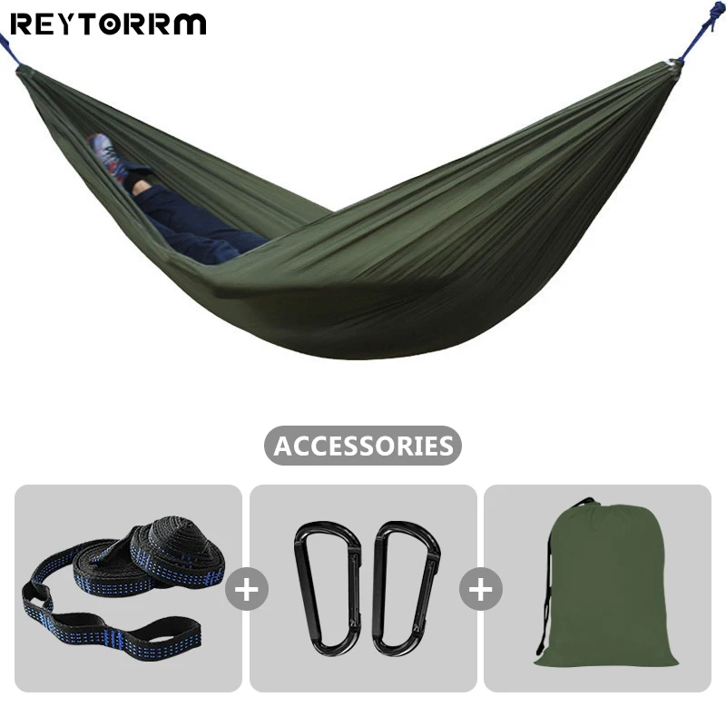 

260x140cm Lightweight Nylon Hammock With Tree Strap Parachute Sleeping Tree Bed One to Double Person Hammock for Camping Outdoor