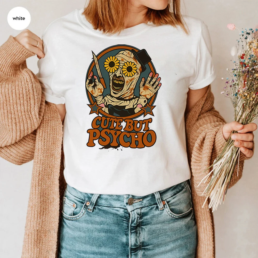 Terrifier Halloween Horror Movie Shirt Art The Clown Cute But Psycho Graphic Tee Art The Clown Cosplay Shirts Unisex Gothic Tops
