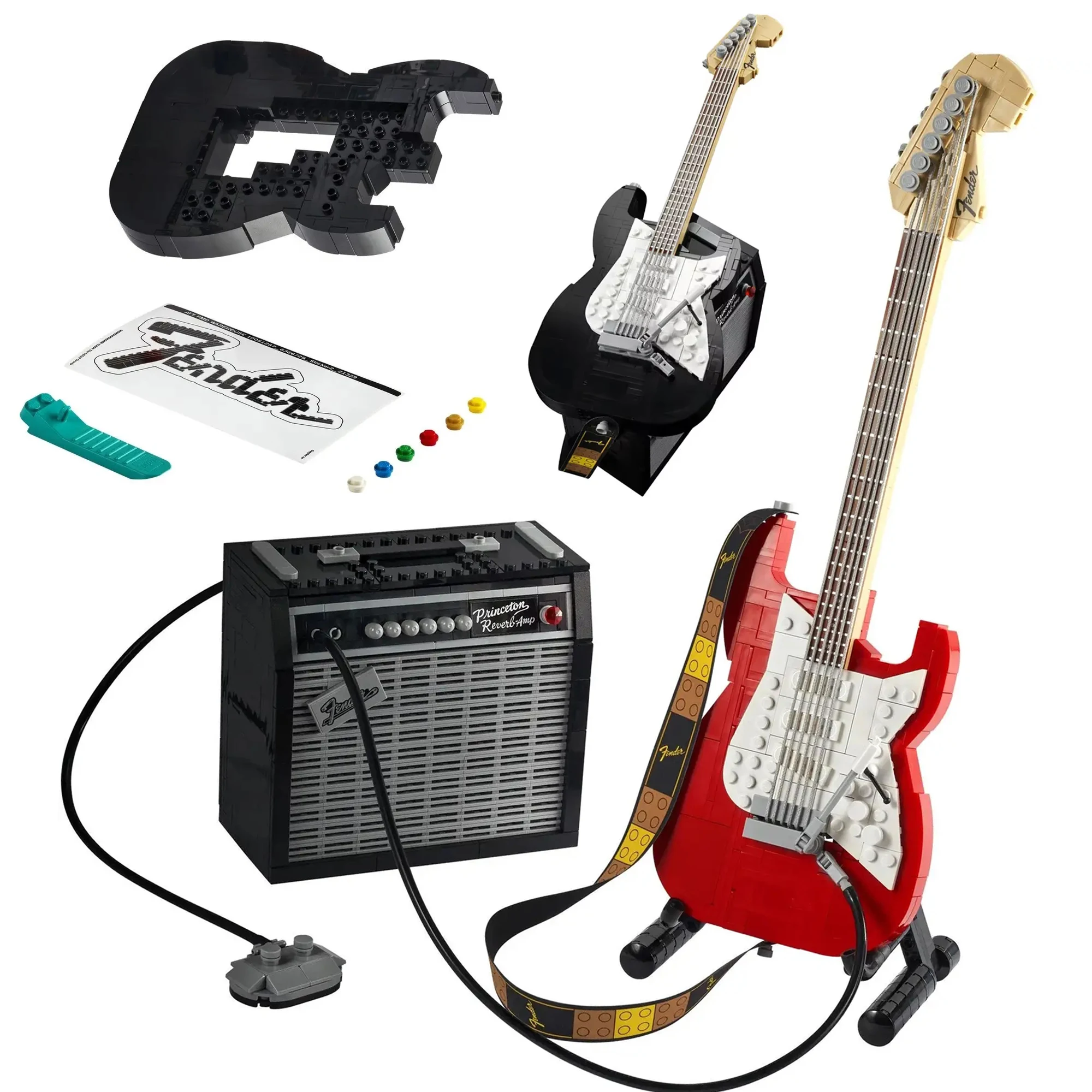 

1074PCS Creative Black Or Red 1970s Fender Stratocaster Guitar Building Blocks Assemble Bricks Toy Gift For Kids Children Adult