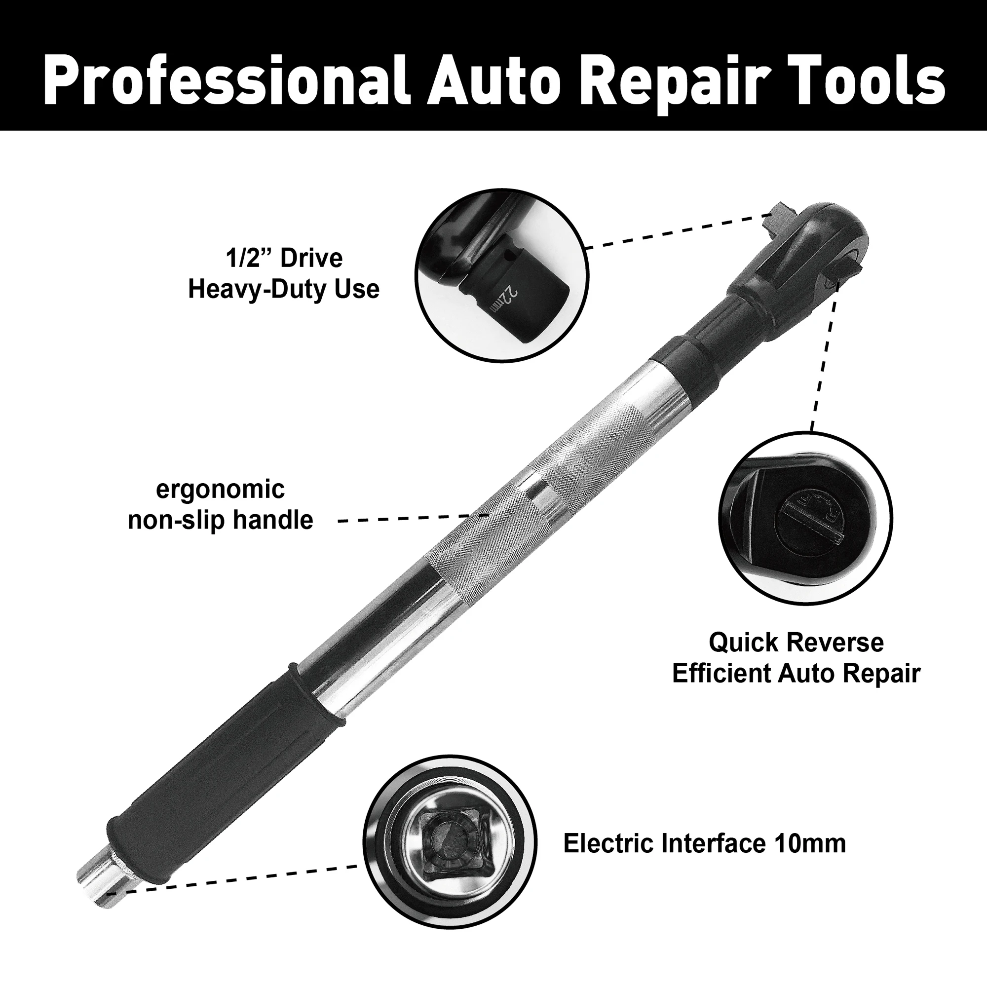 11PCS 1/2in Drive Metric Standard Impact Socket Set With 1/2in Ratchet Wrench Impact for Electric Drill L Handle 9 Impact Socket