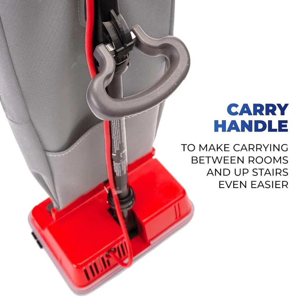 Aspirapolvere verticale commerciale insaccato, leggero, cavo di alimentazione da 40 piedi, U2000R1, grigio/rosso