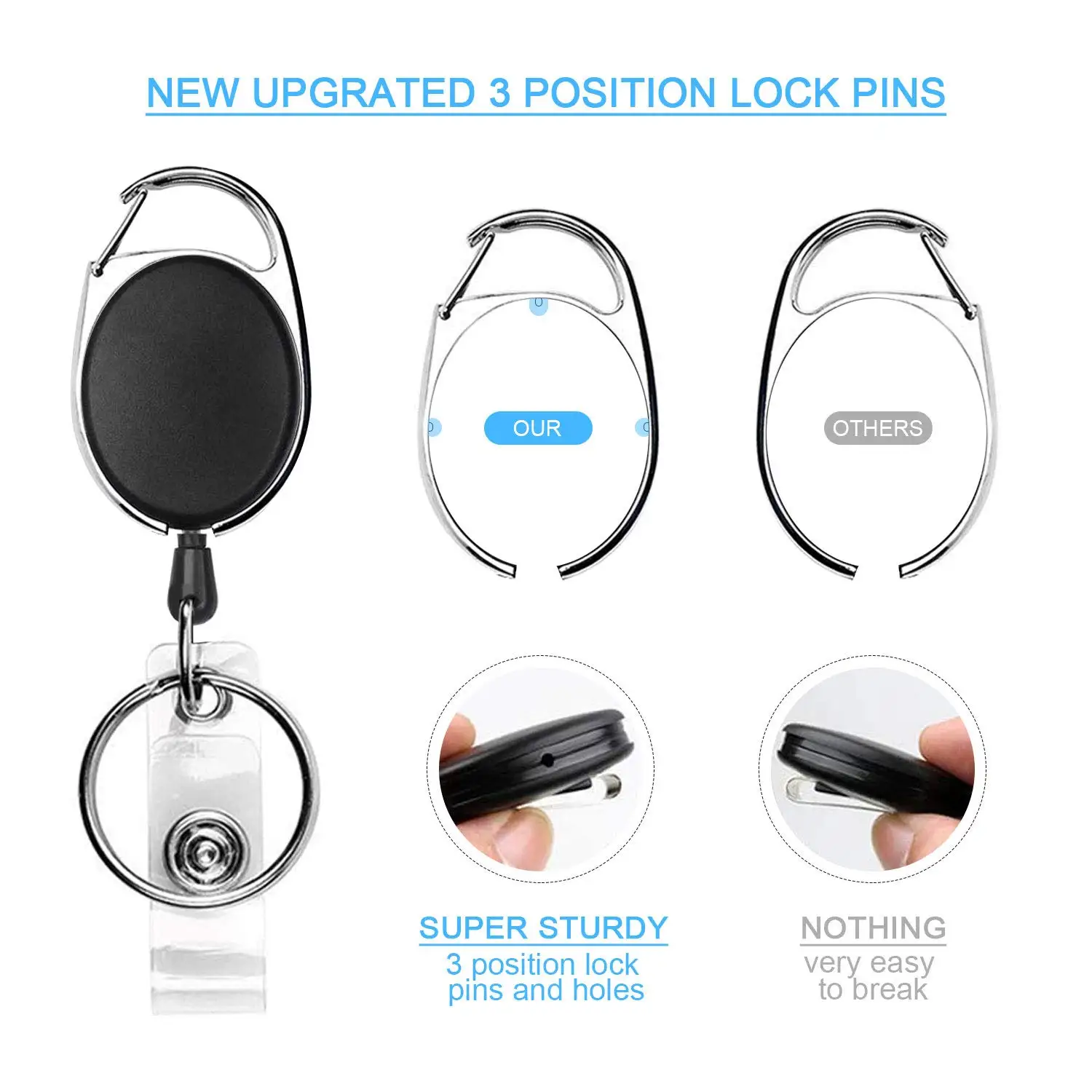 5 Pack Retractable Badge Holders with Carabiner Belt Clip and Key Ring for ID Card Holder and Keychain Badge Reel