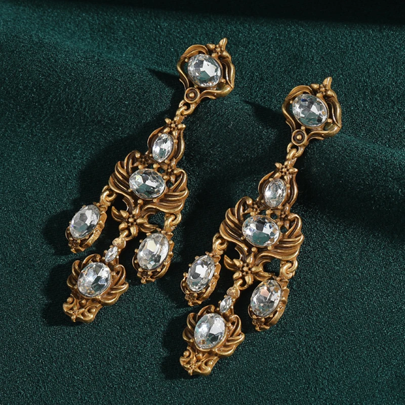 

Vintage Drop Dangle Earring Gold Color Woman White Crystal Antique Leaf Designer Luxury Quality Jewelry Wedding Gift 2025 Trend