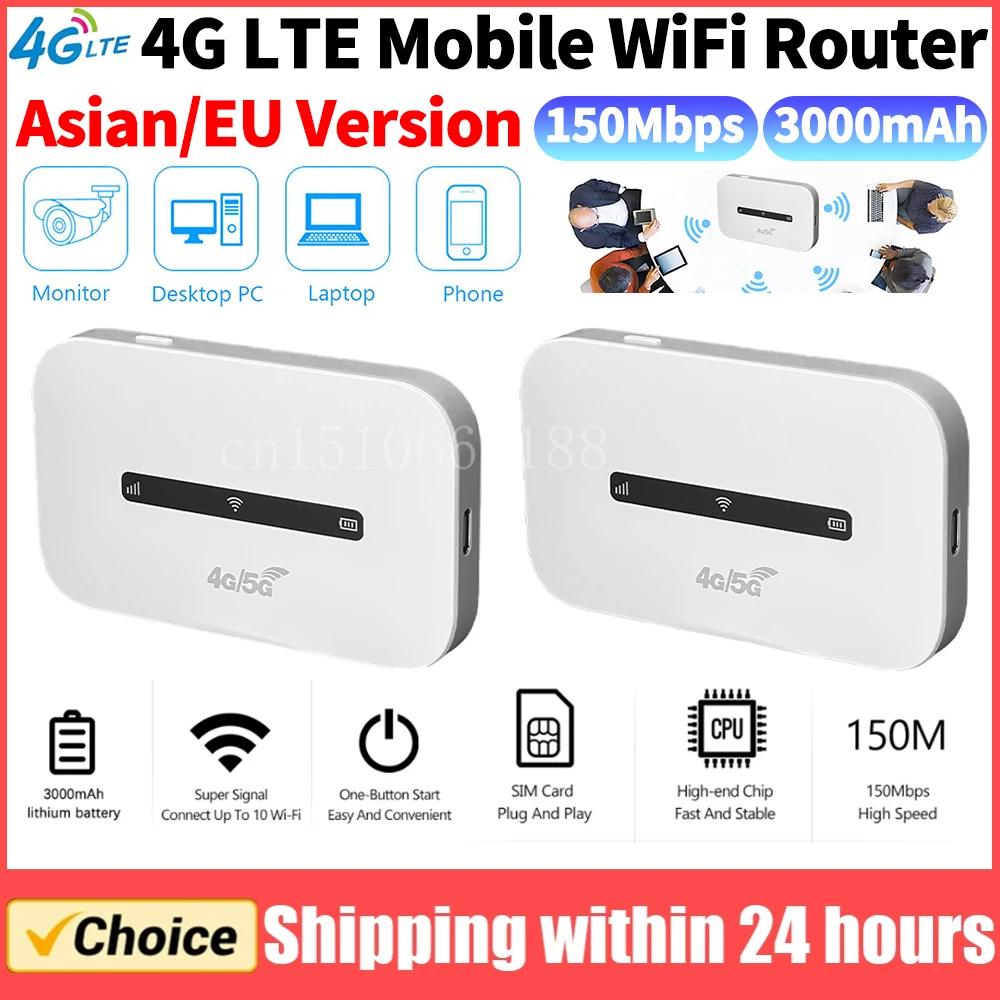 Mobiler 4G LTE-WLAN-Router, unterstützt 8 bis 10 Benutzer, 150 Mbit/s, kabelloser Internet-Router mit SIM-Kartensteckplatz, Modem-Router für Autoreisen