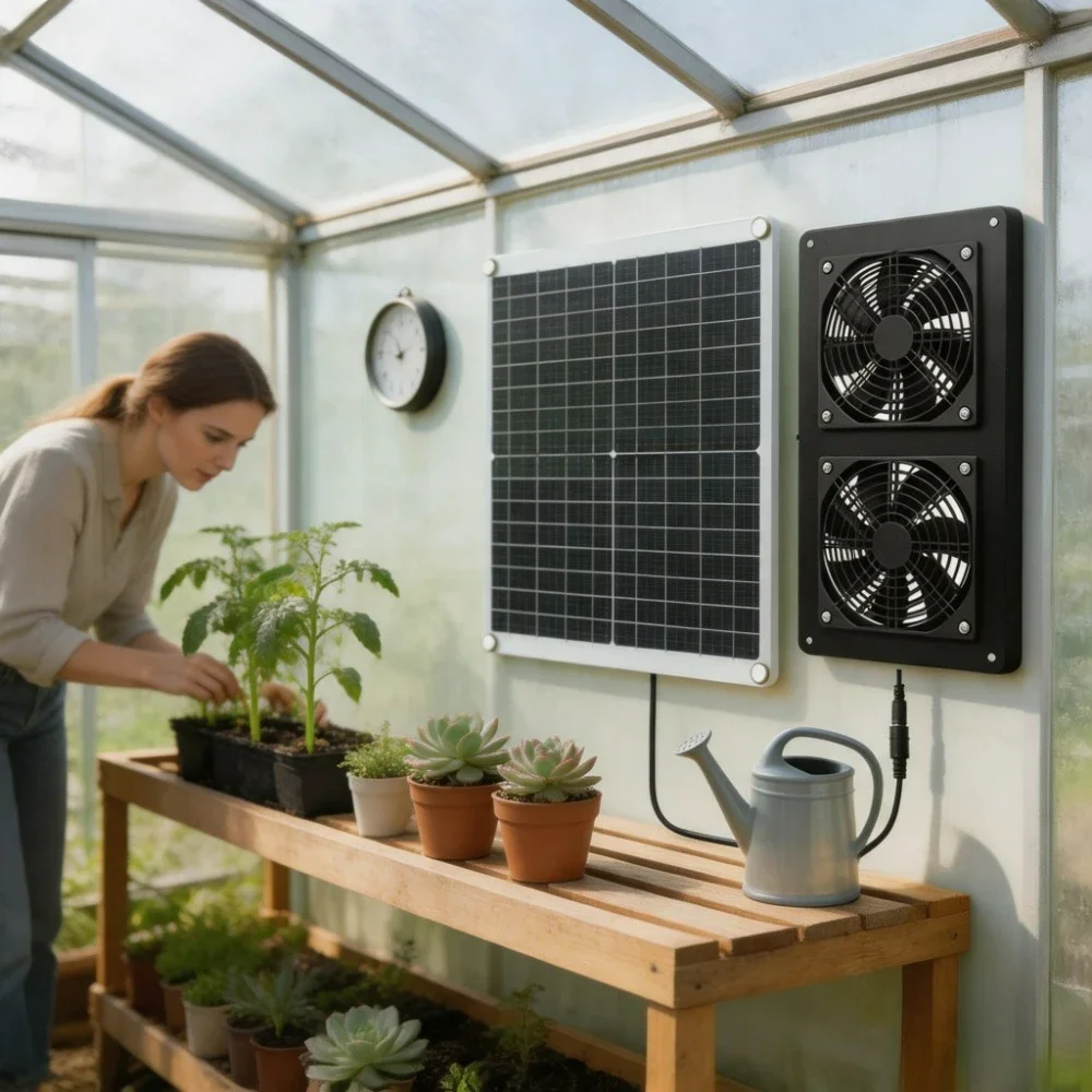 20W 30W Monocrystalline Solar Board IP65 Waterproof Dual Exhaust Fan Outdoor Use RV Caravan Greenhouse Chicken Coop Pet