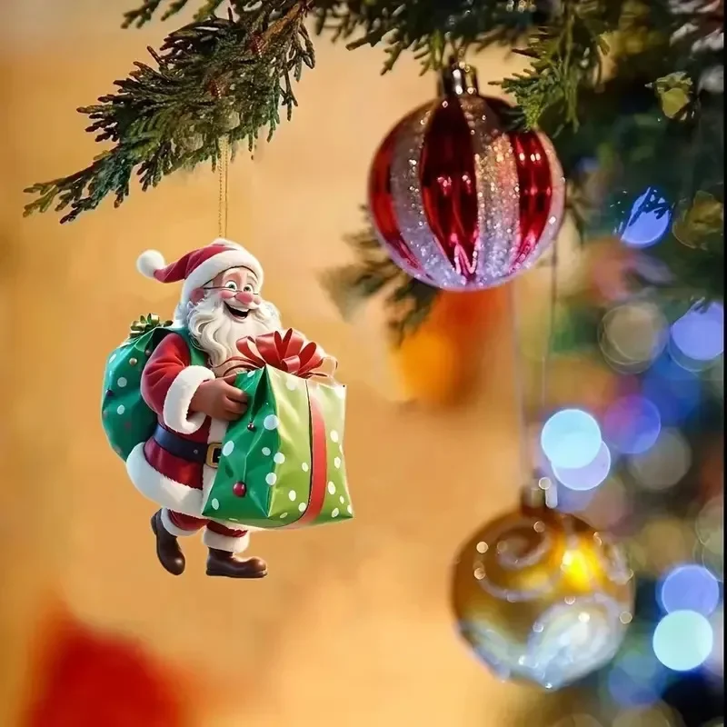 

Christmas Tree Pendant Acrylic 2D Cartoon Santa Snowman Festive Hanging Ornaments Pendants Christmas Tree Decoration