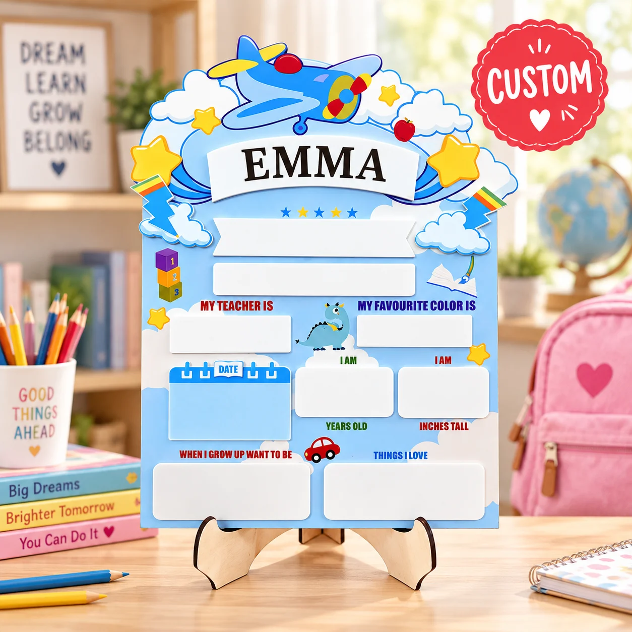 Personalized Back to School Sign Custom First Day School Board Wooden Acrylic Milestone Name Plaque for Kids Home Classroom Gift