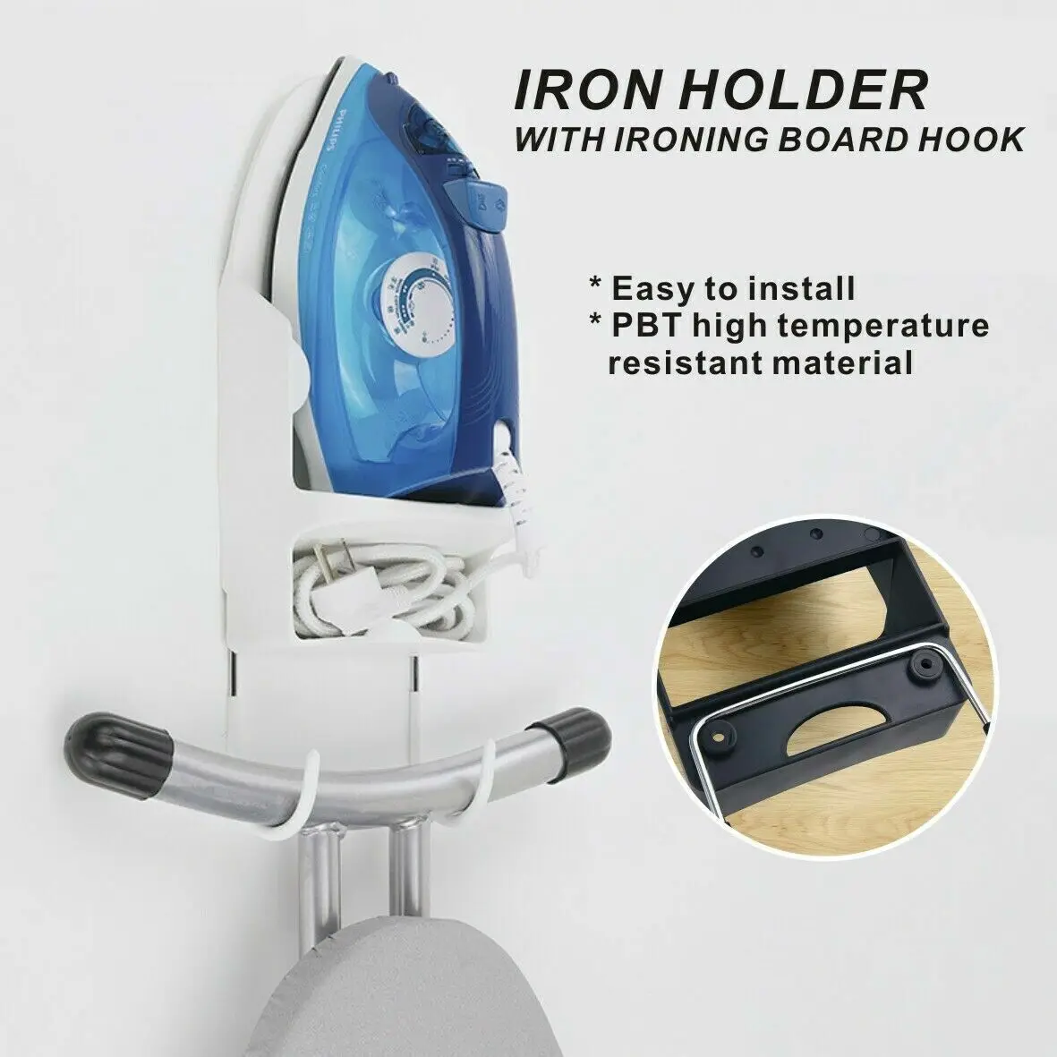 Wall Mounted Electric Iron Storage Rack Home Dryer Accessories Stand Heat-Resistant Rack Hanging Hook Ironing Board Holder