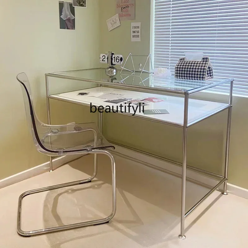 

A17 Household makeup table Metal double glass surface single double manicure table